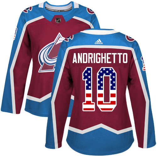Adidas Avalanche #10 Sven Andrighetto Burgundy Home Authentic USA Flag Women's Stitched NHL Jersey
